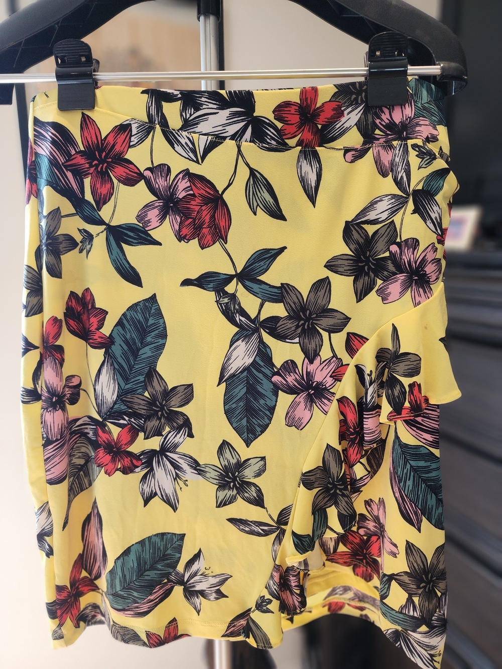 Guess Yellow Floral Mini Skirt with Pink & Teal Accents